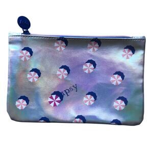 Ipsy July 2016 Silver Iridescent Blue Beach Umbrella Zipper Make-Up Cosmetic Bag
